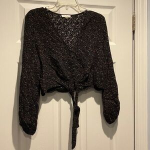 Black Floral Cropped Blouse